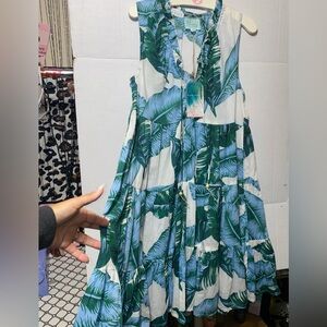 TRUE DESTINATIONS 100% COTTON BEAUTIFUL PALM LEAFS TIERED BEACH COVER UP DRESS